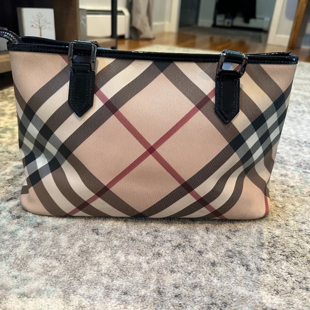 Burberry Nickie Tote Nova Check Coated Canvas Small Bag